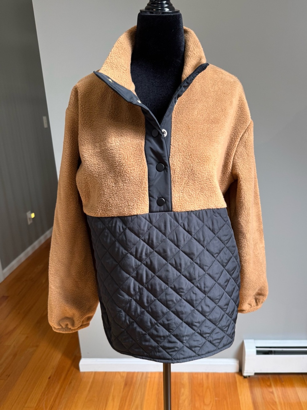 J. Crew Two-Tone Teddy Pullover Jacket in Camel and Black